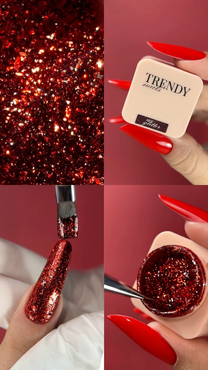 Art Glitter rouge, gel pailleté, Trendy Nails